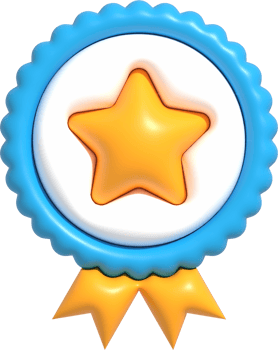 3D High quality guarantee symbol, Medal button with star, Best quality of product and service icon, Standard quality control certification 3d render illustration png
