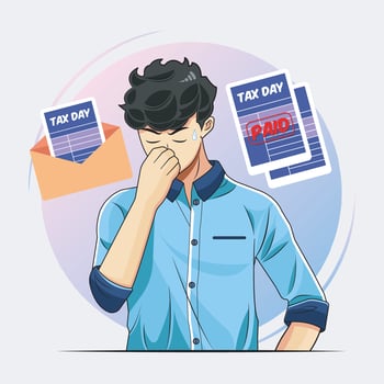 Tax day. Young man with service tax report vector illustration free download