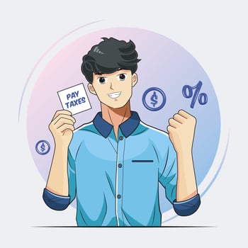 Tax day. Happy young man holding reminder paper with pay taxes message vector illustration pro download