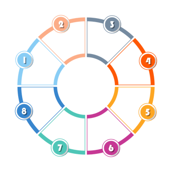 Infographic with 8 steps, process or options. png