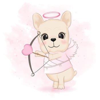 Cute Cupid French Bulldog and heart valentine's day concept illustration vector