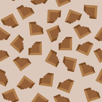 Seamless pattern with bitten chocolate on a light beige background vector art illustration