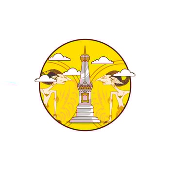 premium vector l tugu jogja drawn logo monument. cartoon wayang