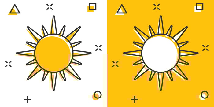 Vector cartoon sun icon in comic style. Summer sunshine concept illustration pictogram. Sun business splash effect concept.