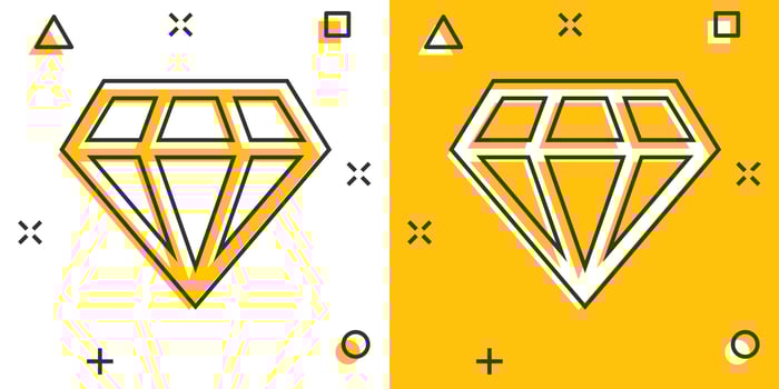 Vector cartoon diamond jewel gem icon in comic style. Diamond gemstone illustration pictogram. Jewelry brilliant business splash effect concept.