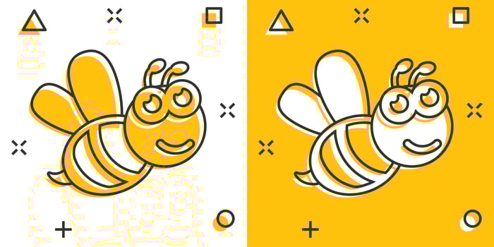 Vector cartoon bee icon in comic style. Wasp insect concept illustration pictogram. Bee business splash effect concept.