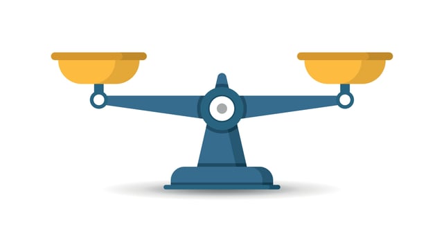 Scale icon in flat style. Weight balance vector illustration on isolated background. Equilibrium comparison sign business concept.