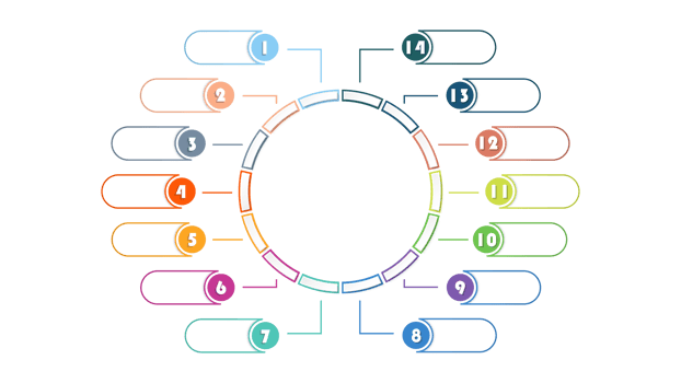 Infographic with 14 steps, process or options. png