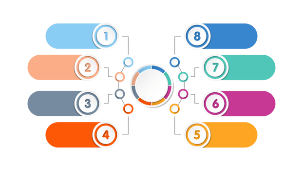 Infographic with 8 steps, process or options. png