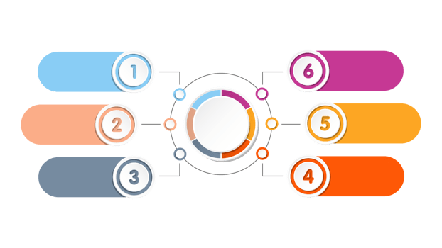 Infographic with 6 steps, process or options. png