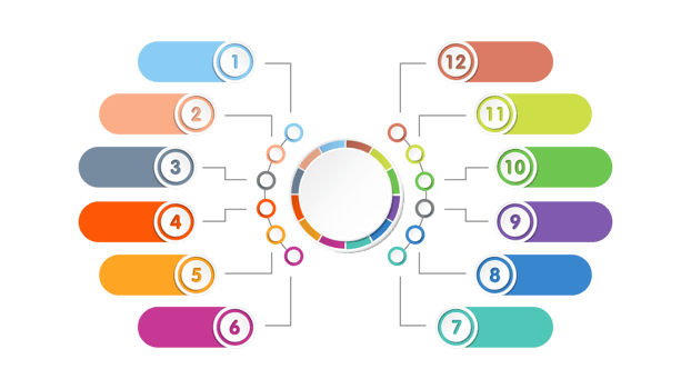 Infographic with 12 steps, process or options. png