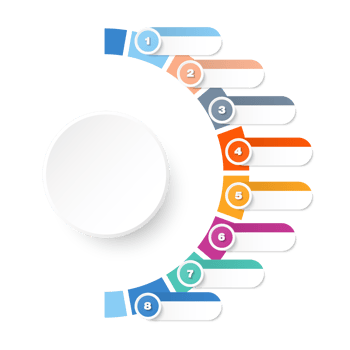 Infographic with 8 steps, process or options. png