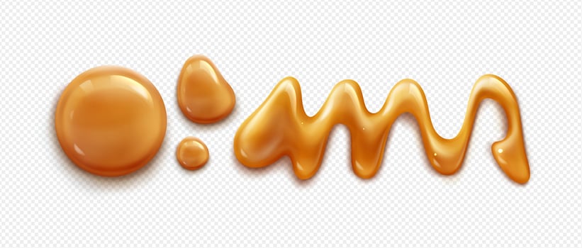 Caramel sauce drips, melted toffee, syrup spill vector