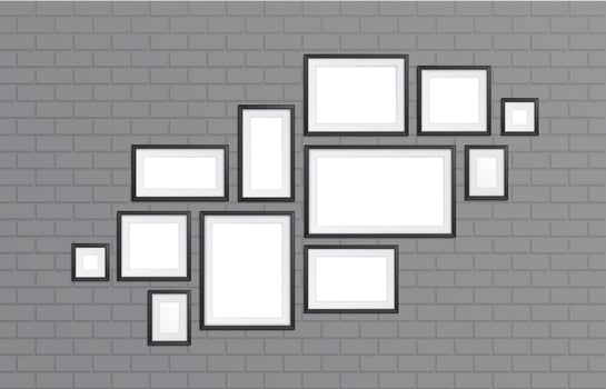 Black frames collage on gray brick wall vector