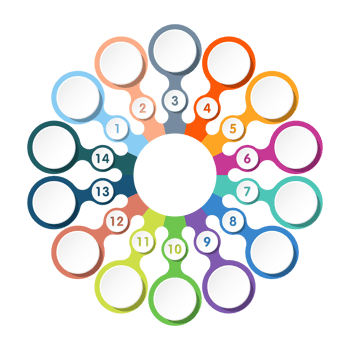 Infographic with 14 steps, process or options. png