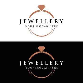 Jewelry ring abstract logo template design with luxury diamonds or gems.Isolated on black and white background.Logo can be for jewelry brands and signs. vector