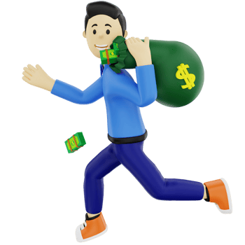 3d businessman character with bag money png
