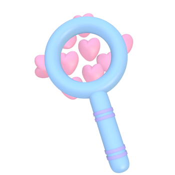 3d blue magnifying glass with red heart png