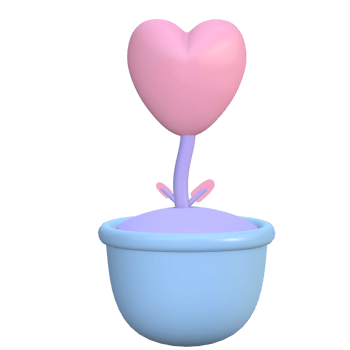 3d pot with red heart plant png