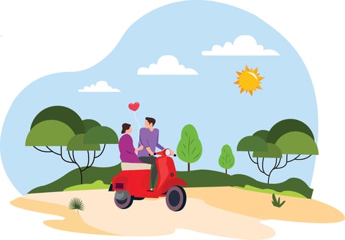 Couple riding together on scooter Illustration vector