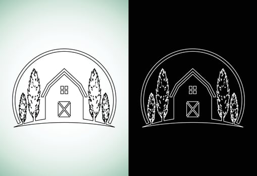 Farm house line art style logo template, Agriculture icon sign symbol vector