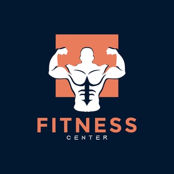 Fitness Center Logo. Sport and fitness logo design. Gym Logo Icon Design Vector Stock, or emblem with woman and man silhouette. Woman and Man holding dumbbells.