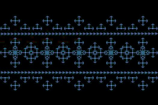 Colored geometric figures of ethnic embroidery. Ukrainian pattern. Ethnic ornament. Cross-stitch. Vector illustration on a black background.