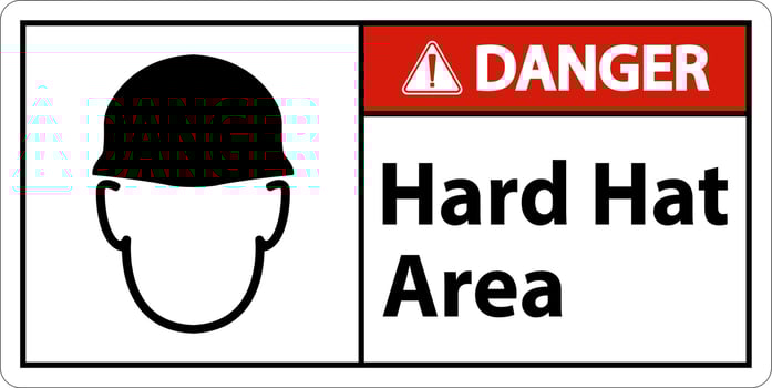 Danger Hard Hat Protection Required Area Sign On White Background vector