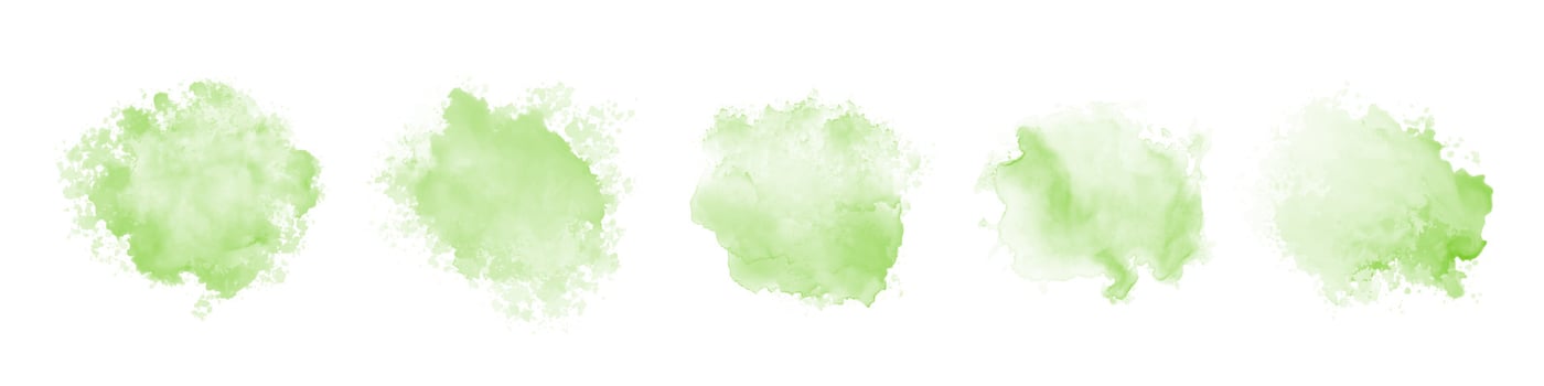 Set of abstract green watercolor water splash on a white background. Vector watercolour texture in salad color