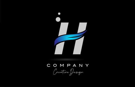 H grey alphabet letter logo icon with blue swoosh. Creative template for business and company vector