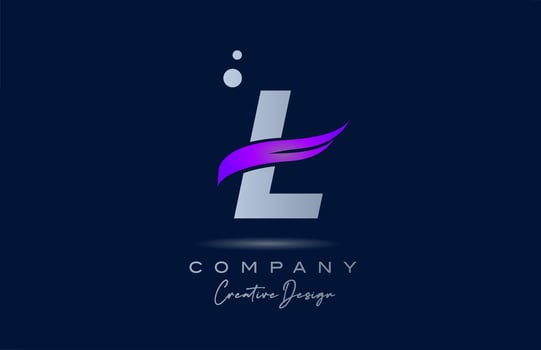 L purple alphabet letter logo icon with pink swoosh. Creative template for business and company vector