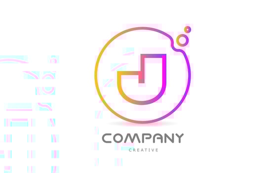 geometric J letter alphabet logo icon with circle and bubbles. Creative template for company and business vector