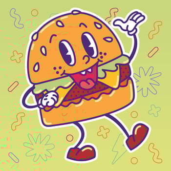 Isolated colored happy burger traditional cartoon character Vector