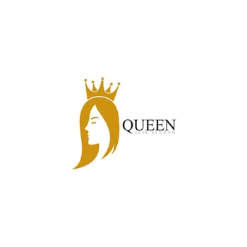 golden beauty queen with crown template logo vector illsutration