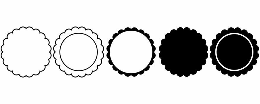 outline silhouette circle scalloped frame set isolated on white background vector