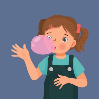 Happy little girl blowing chewing gum bubbles vector