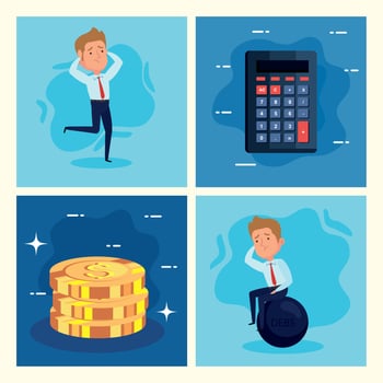 set banners bankruptcy financial crisis, with business icons vector
