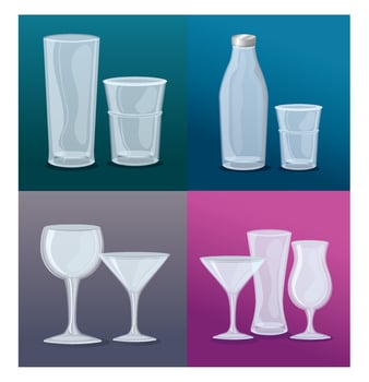 set mockup, transparent glasses empty icons vector