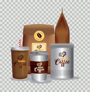 branding mockup coffee shop, corporate identity mockup, disposable, bottle and bags paper of special coffee vector