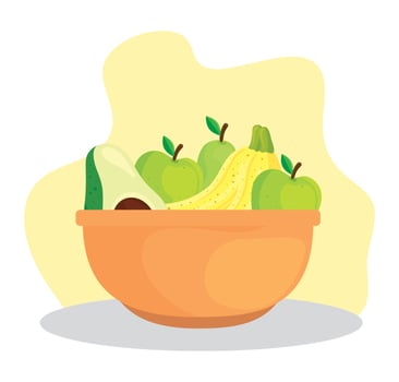 fresh and healthy fruits and vegetables in bowl vector