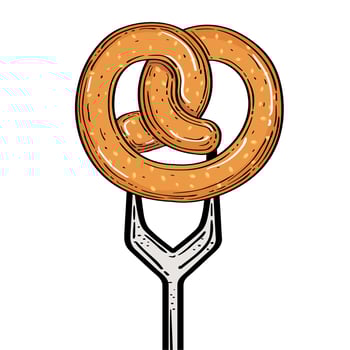 Isolated pretzel on fork vector design