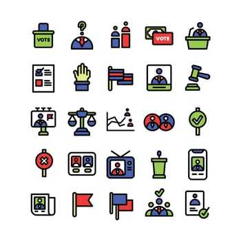 Lineal Fill Election Icon Set vector