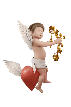 3D Illustration , Cupid sits on the heart . png
