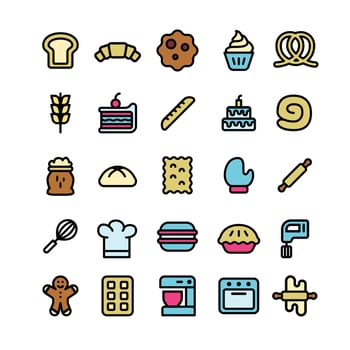 Lineal Fill Bakery Icon Set vector