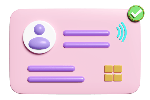 3d Id card icon with checkmark, WiFi isolated. human resources, plastic card, Job search, verify identity concept, 3d render illustration png