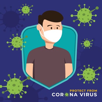 Man in Shield Protect from Corona virus Covid-2019 Illustration vector