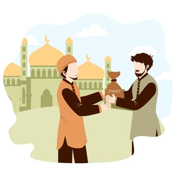 Muslim giving zakat Islamic charity in ramadan vector