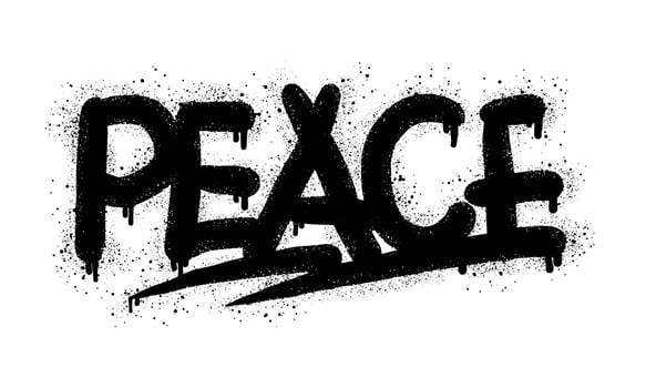 Spray painted graffiti Peace word in black over white. Drops of sprayed Peace words. isolated on white background. vector illustration