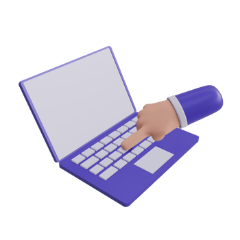 3D Laptop button pressing hand icon, with transparent background. png