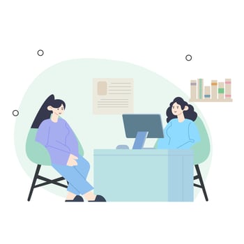woman visits her gynecologist in the medical office. Female doctor talks with woman expecting a baby. Consultation and check up during pregnancy concept. Vector illustration